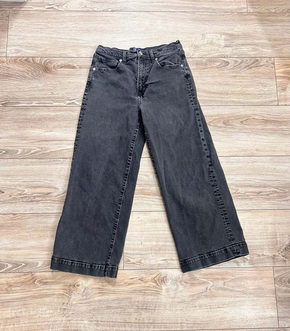 Gap High Rise Wide-Leg Crop Black Denim Jeans Size 8/29R